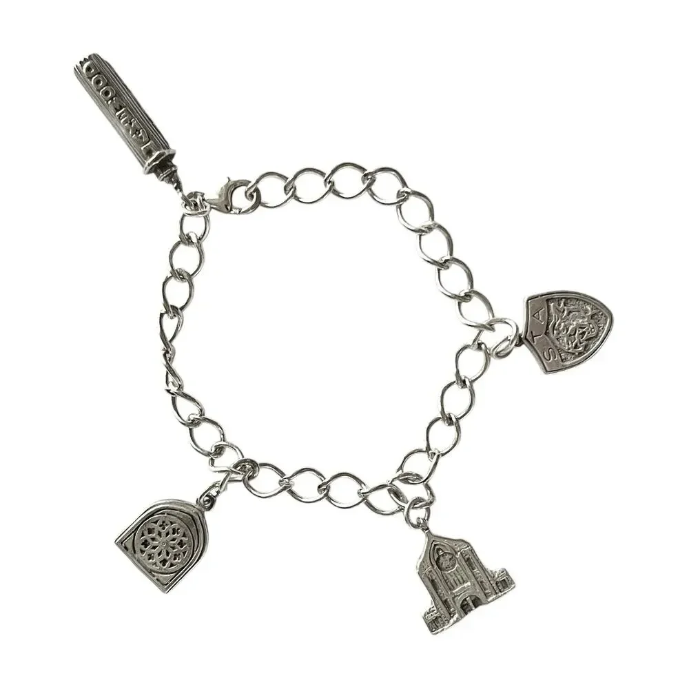 1960s 925 Sterling St. Thomas Aquinas Catholic School Dallas TX 4-Charm Bracelet - Picture 1 of 12